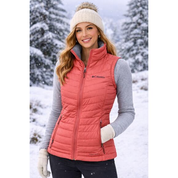 Columbia Women’s Omni-Heat Insulated Vest Medium Coral Zip Puffer - Picture 1 of 9